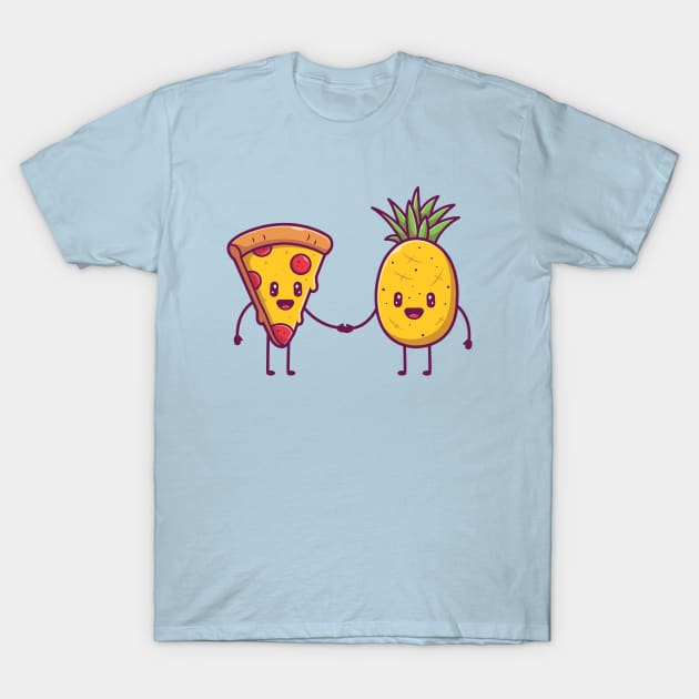 Cute Pizza Shaking Hands With Pineapple Cartoon T-Shirt by Catalyst Labs